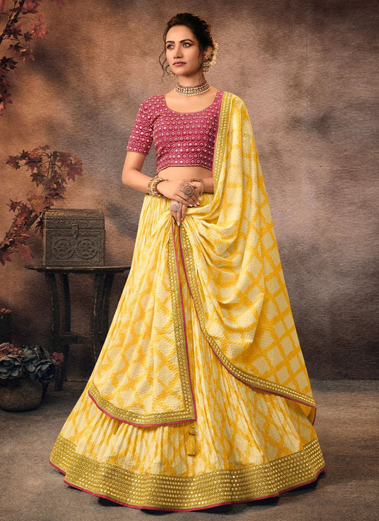 Lehenga Choli Chinon Yellow Embroidered Lehenga Choli