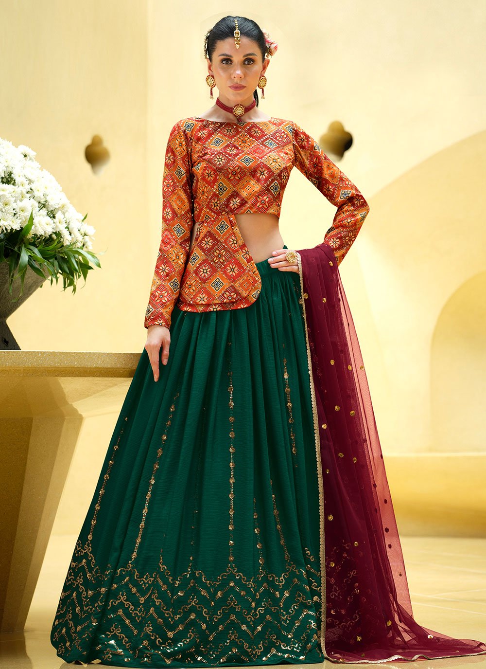 Readymade Lehenga Choli Chinon Silk Multi Colour Embroidered Lehenga Choli