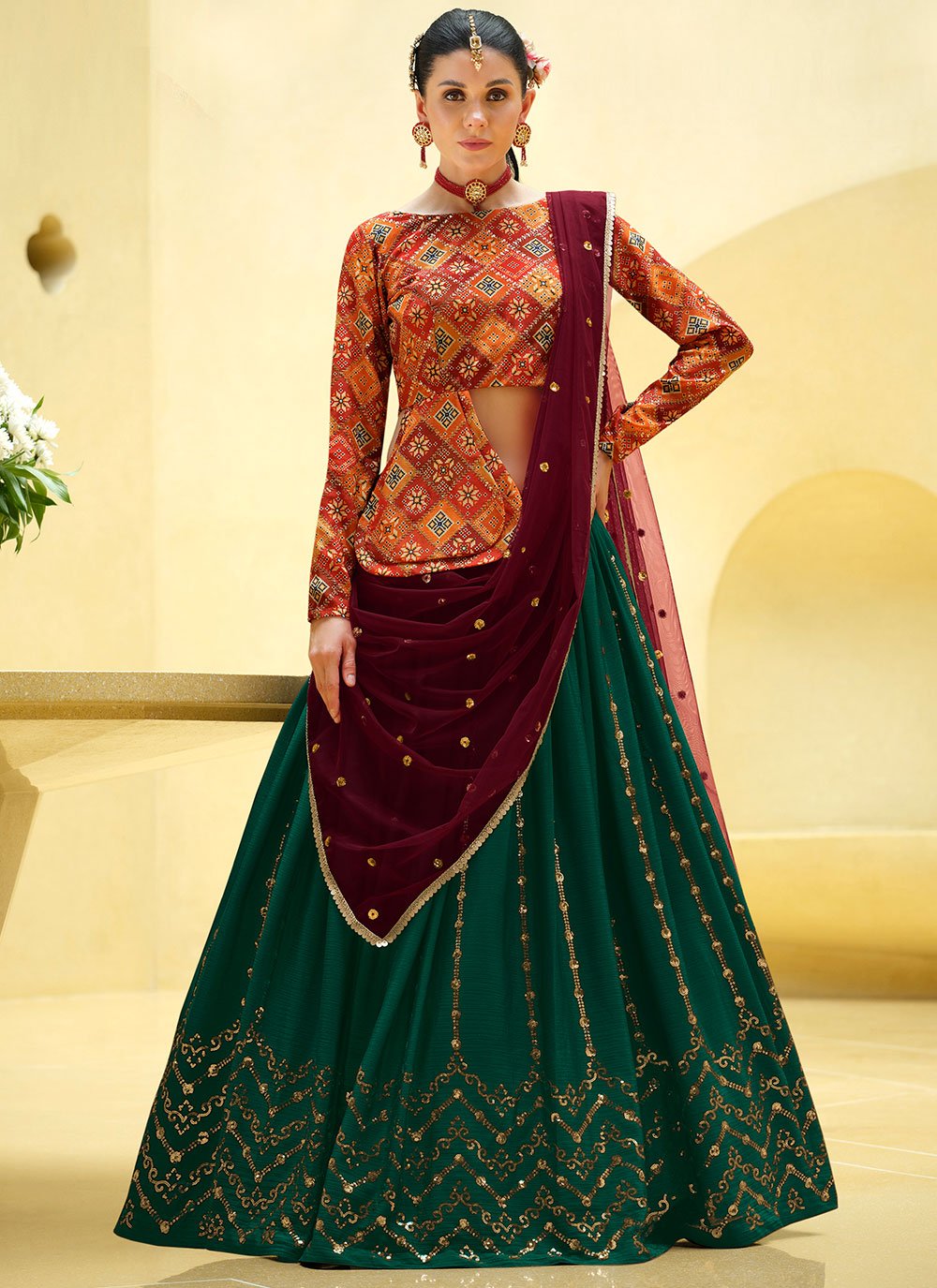 Readymade Lehenga Choli Chinon Silk Multi Colour Embroidered Lehenga Choli