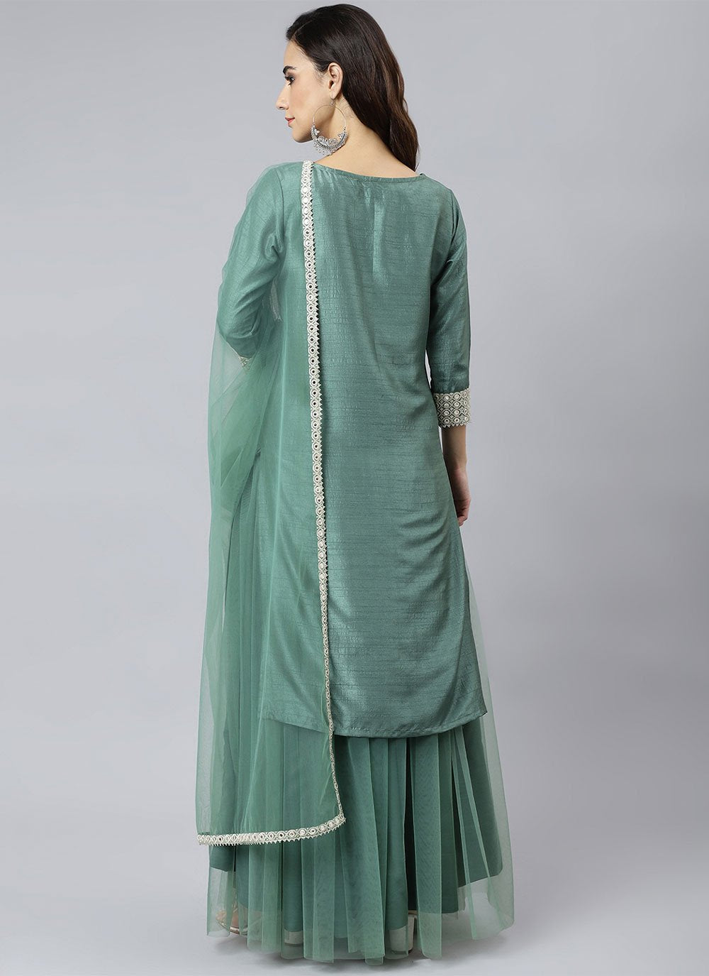 Salwar Suit Chinon Net Sea Green Sequins Salwar Kameez