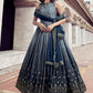Gown Chinon Blue Embroidered Gown