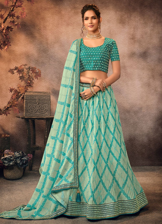 Lehenga Choli Chinon Turquoise Embroidered Lehenga Choli