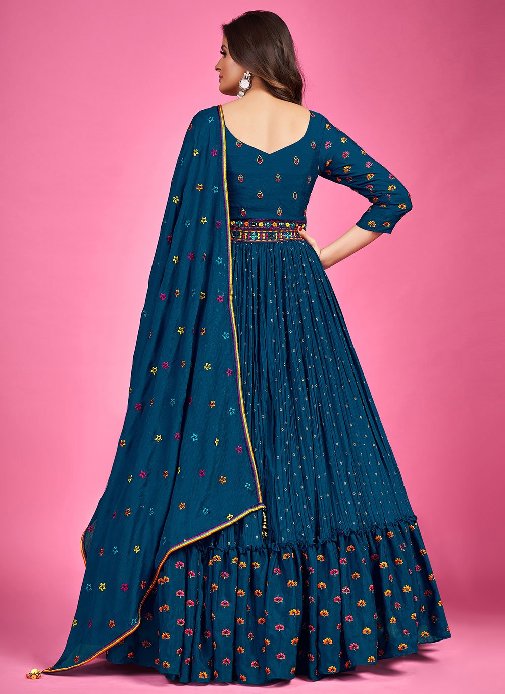 Gown Chinon Silk Blue Mirror Gown