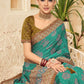 Contemporary Chinon Turquoise Bandhej Saree
