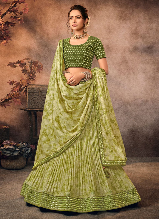 Lehenga Choli Chinon Green Embroidered Lehenga Choli