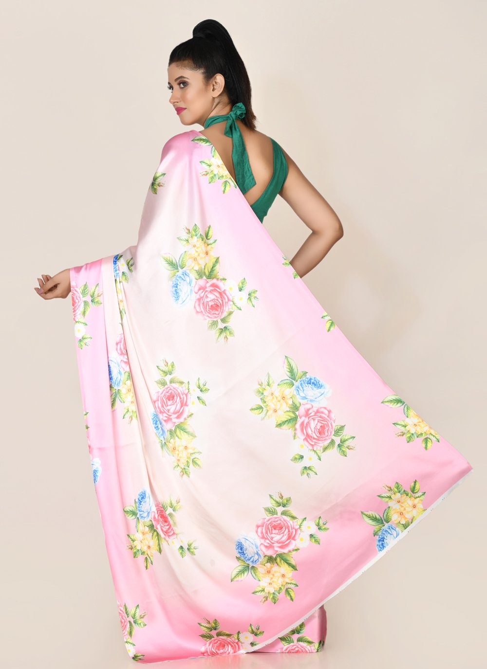 Designer Satin Pink Digital Print Saree