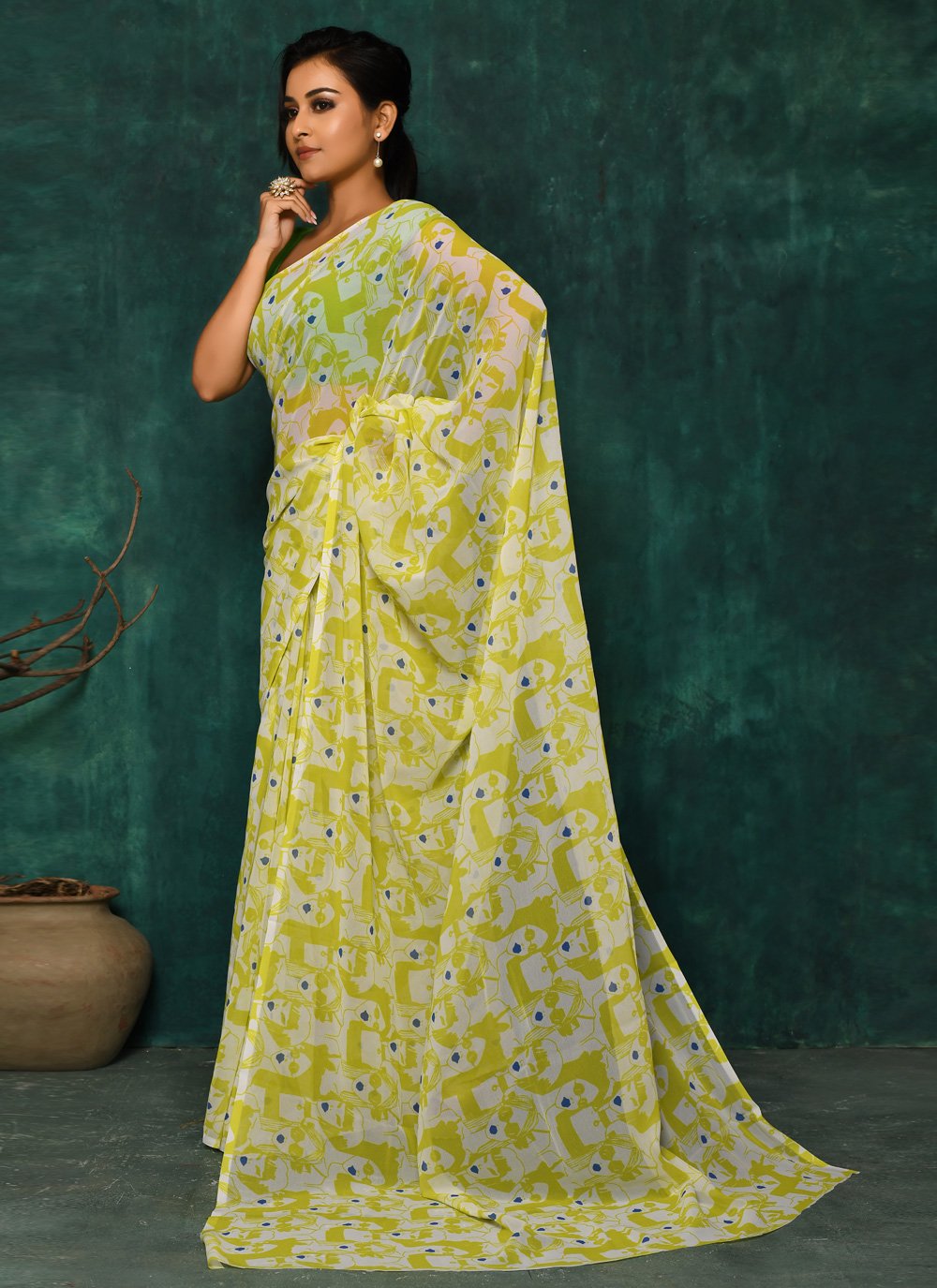 Designer Faux Georgette Green Digital Print Saree