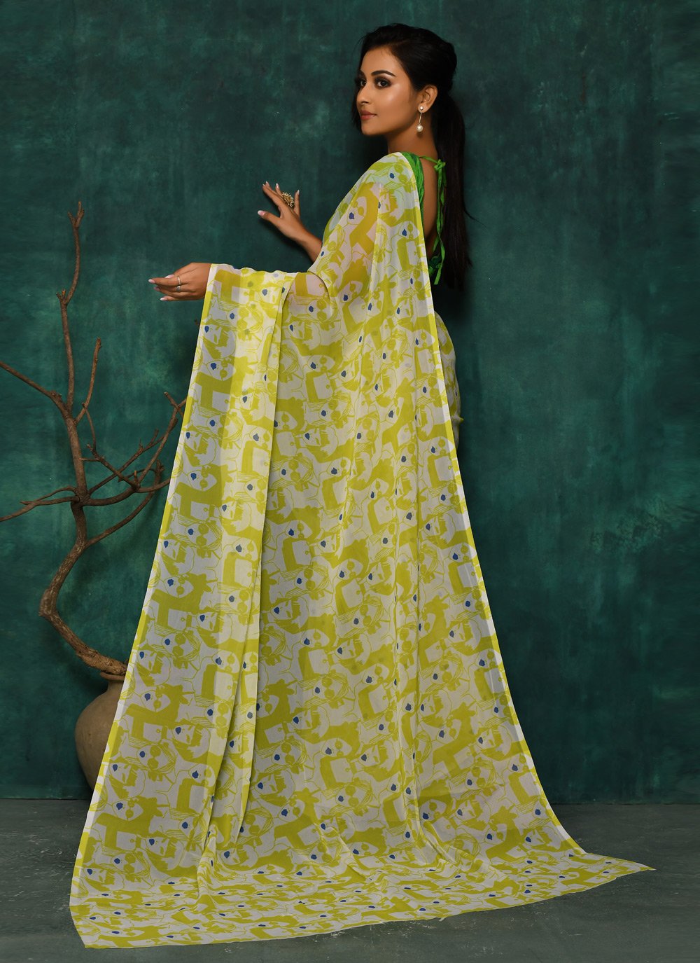 Designer Faux Georgette Green Digital Print Saree