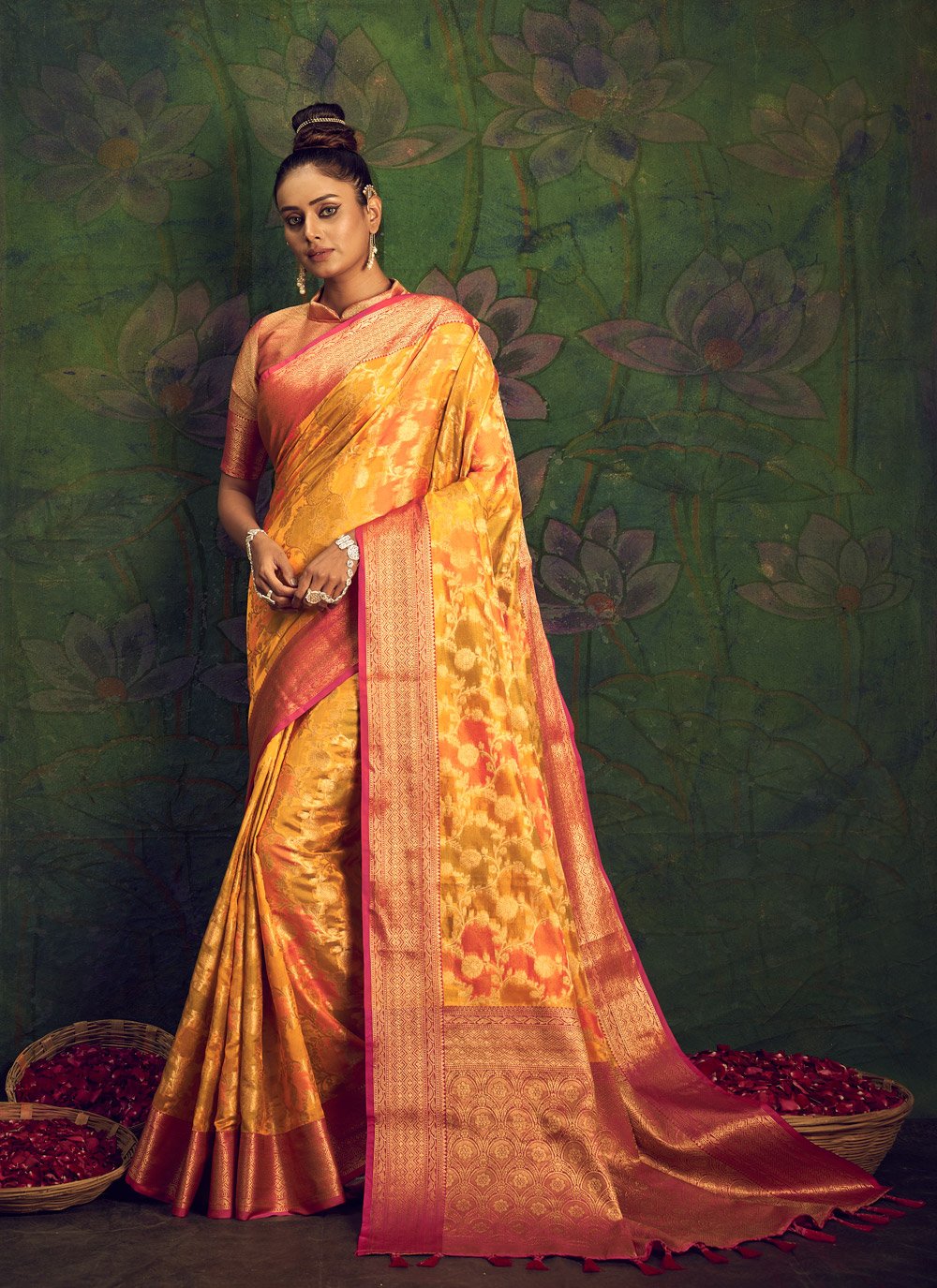 Designer Silk Yellow Woven Saree