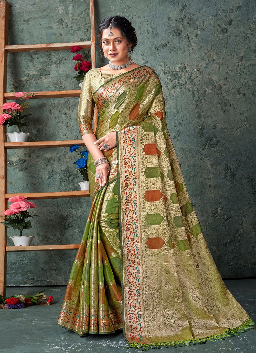 Designer Organza Green Weaving Saree