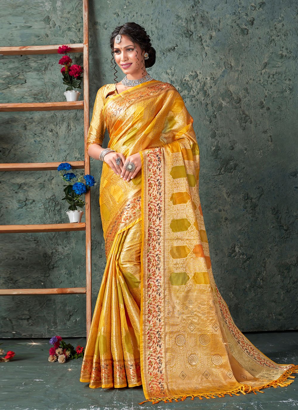 Designer Organza Yellow Weaving Saree