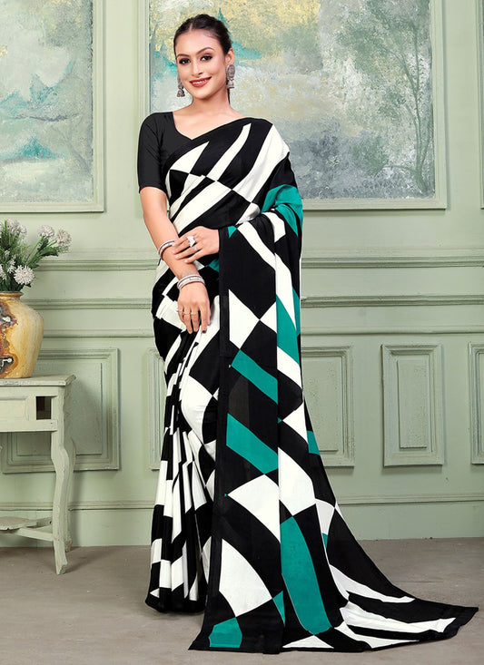 Designer Crepe Silk Black Print Saree