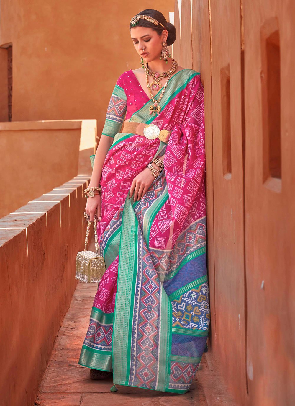 Classic Cotton Silk Pink Foil Print Saree