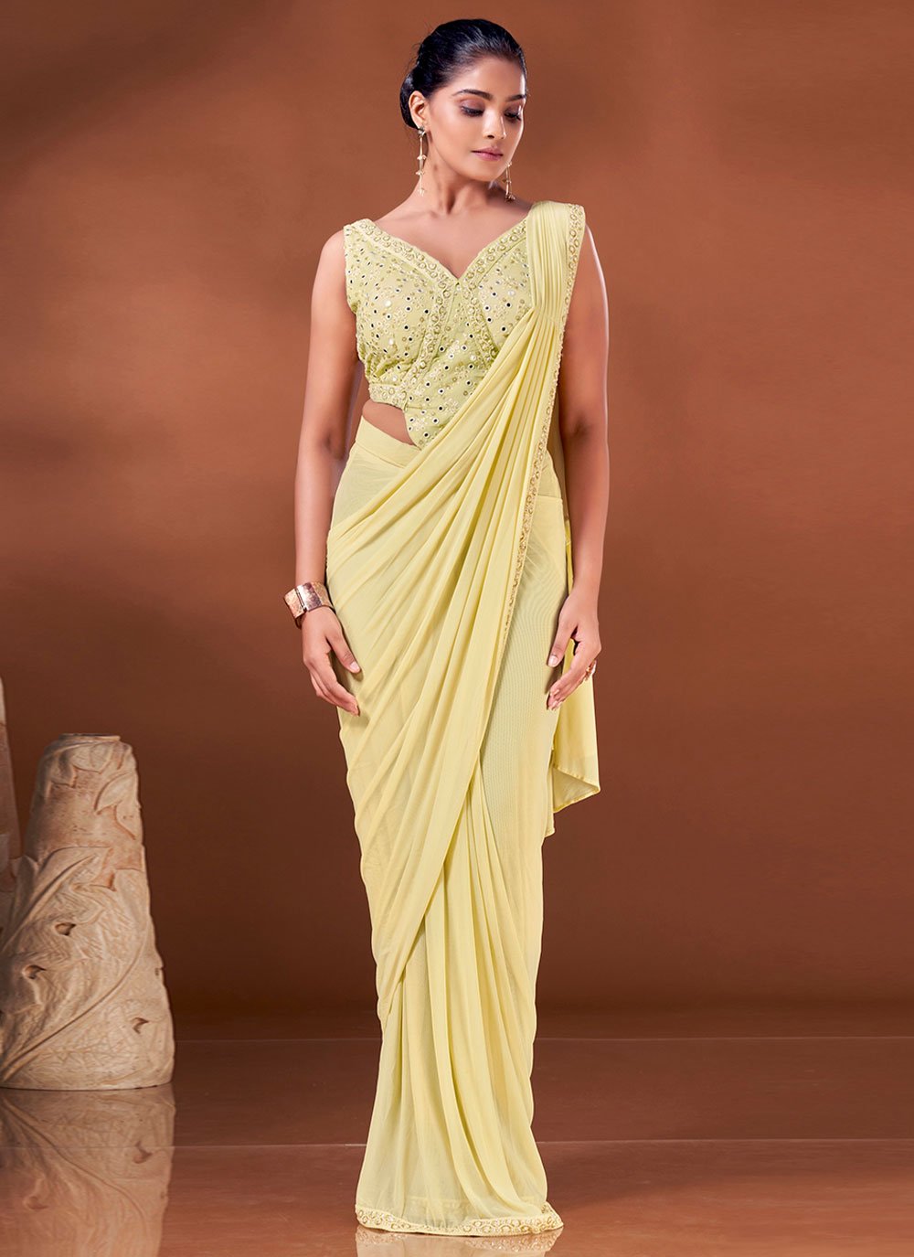 Classic Net Yellow Patch Border Saree