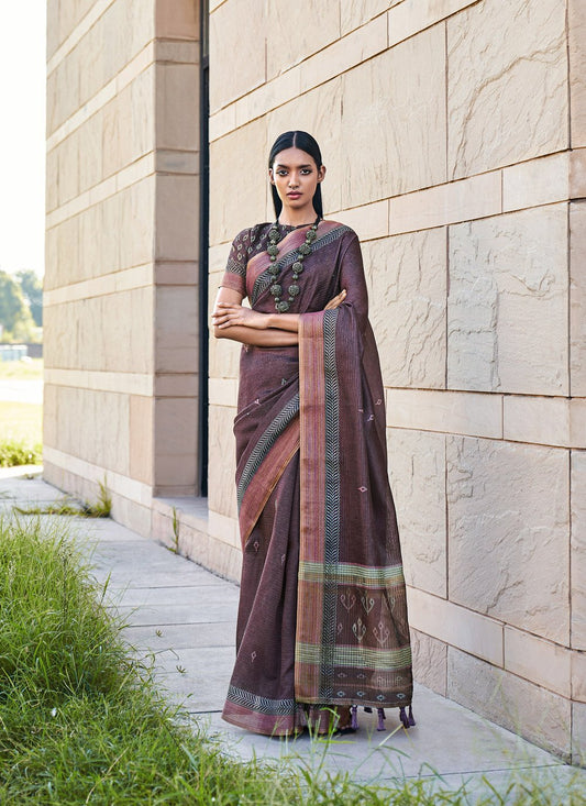 Classic Silk Wine Digital Print Saree