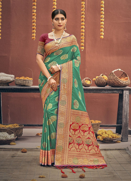 Classic Banarasi Silk Green Embroidered Saree