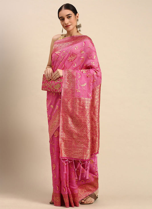 Classic Soft Cotton Pink Weaving Saree