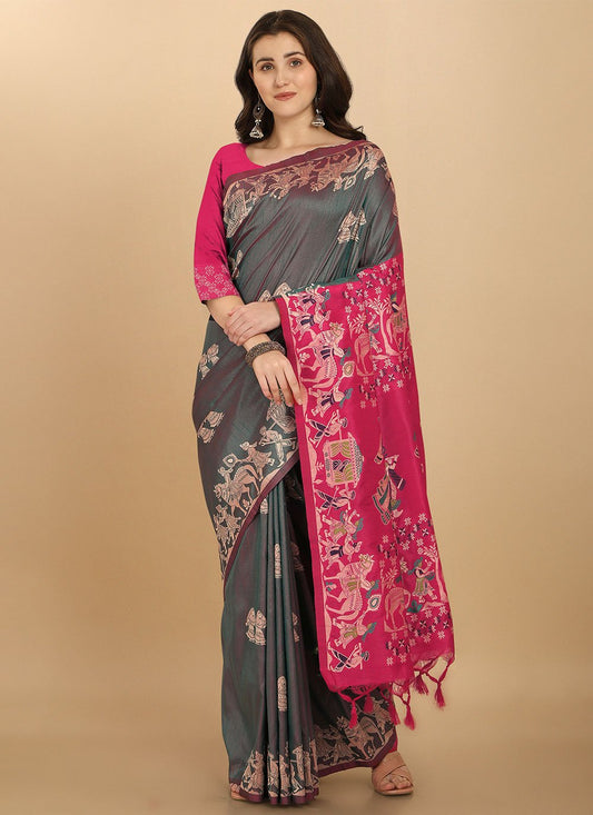 Classic Raw Silk Grey Woven Saree