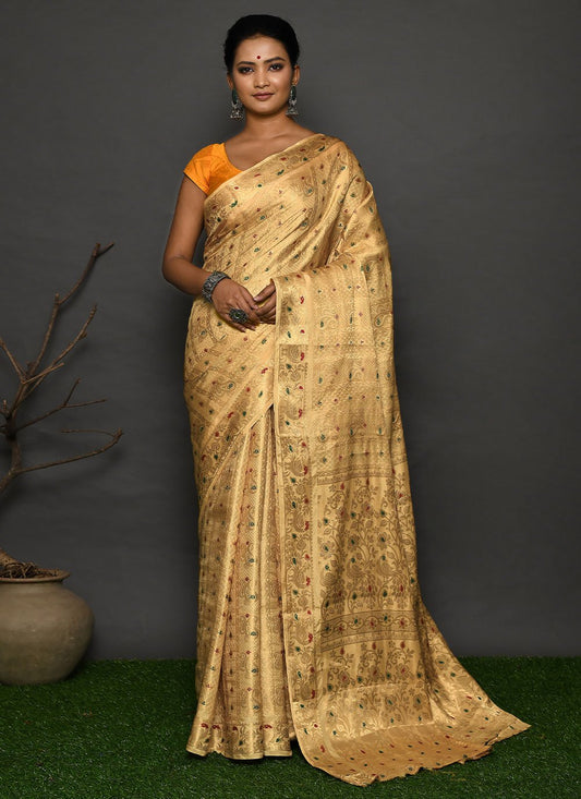 Classic Kanjivaram Silk Beige Weaving Saree