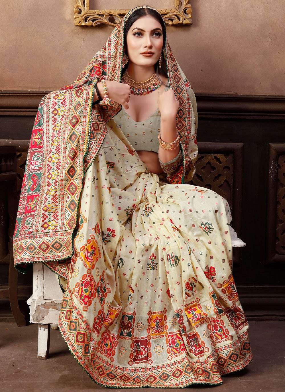 Classic Chanderi Silk Off White Gota Work Saree