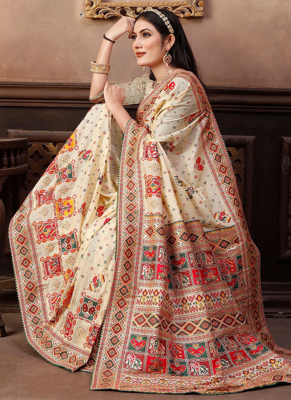 Classic Chanderi Silk Off White Gota Work Saree