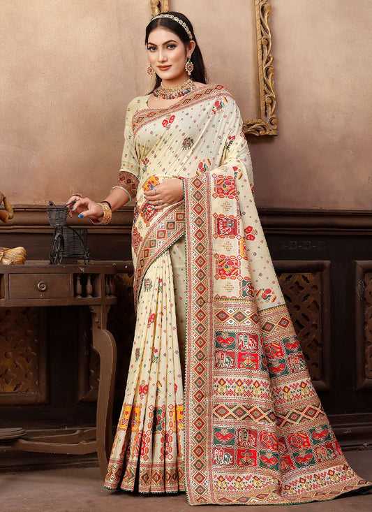 Classic Chanderi Silk Off White Gota Work Saree