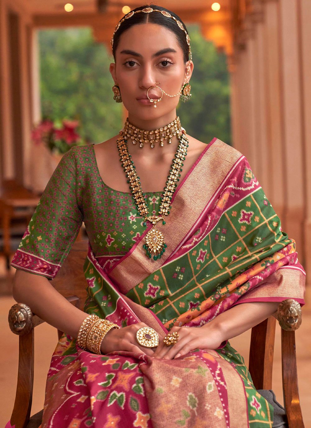 Classic Patola Silk Green Patch Border Saree