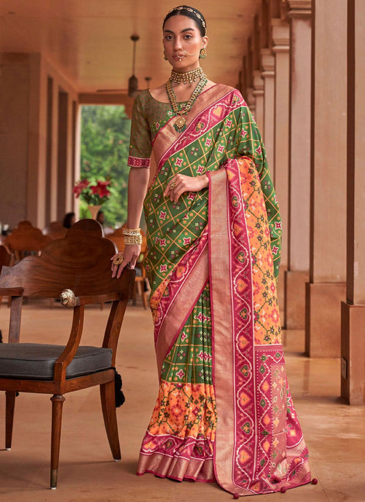 Classic Patola Silk Green Patch Border Saree