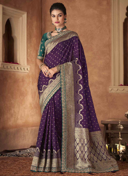 Classic Pure Dola Purple Patch Border Saree