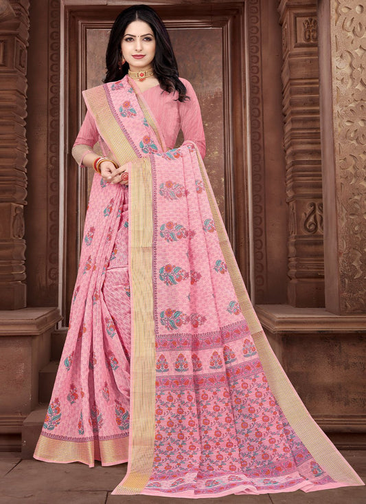 Classic Cotton Pink Print Saree