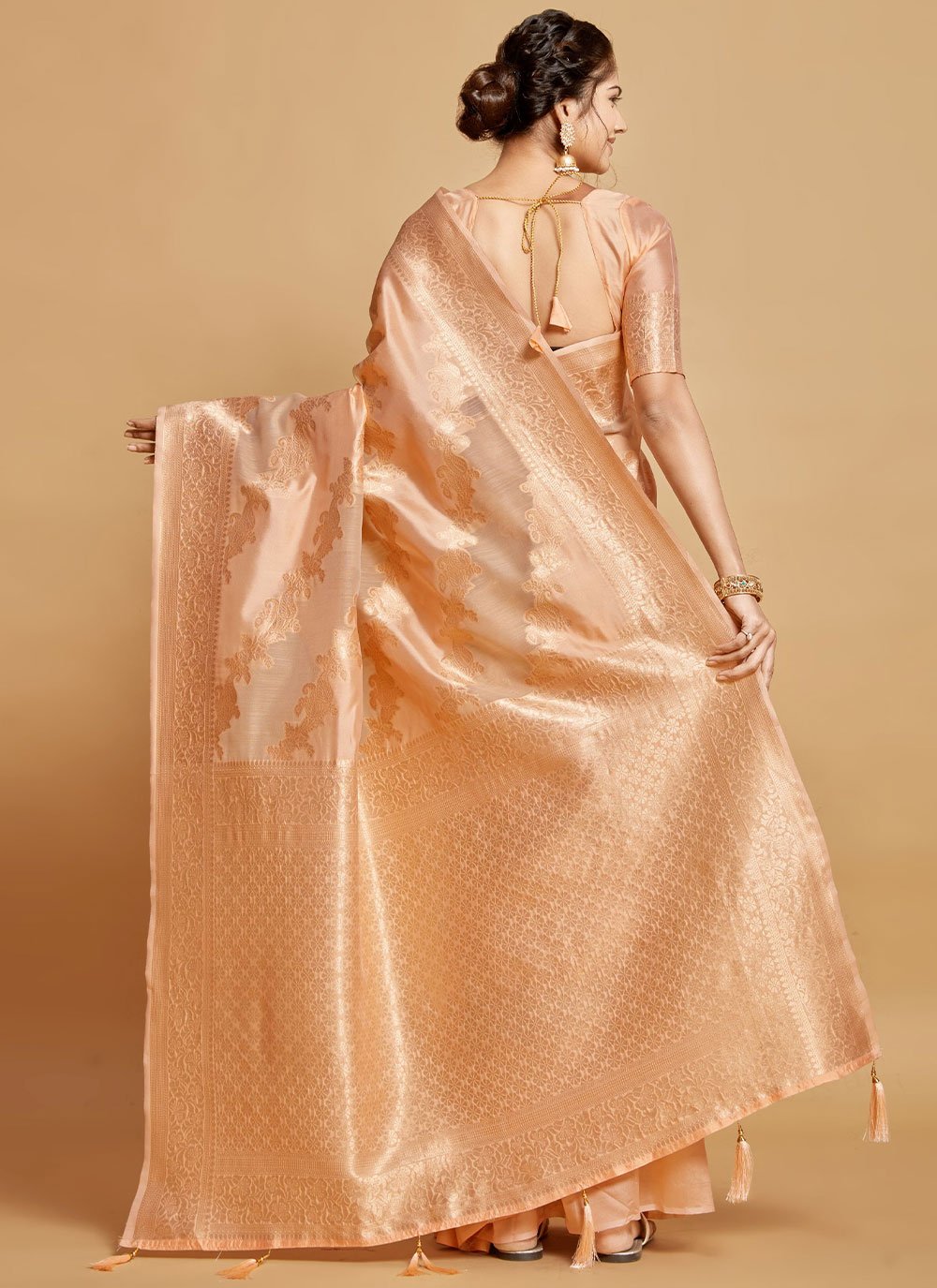 Classic Linen Peach Woven Saree