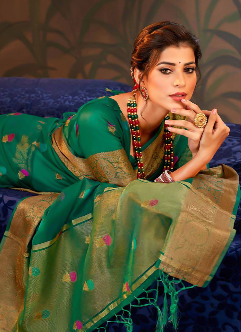 Classic Organza Silk Green Booti Saree