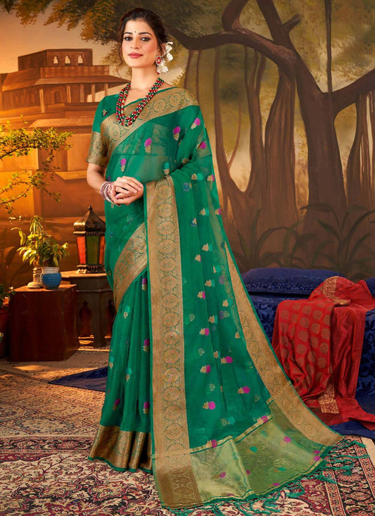 Classic Organza Silk Green Booti Saree