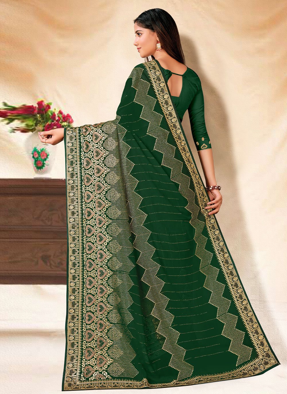 Classic Georgette Green Embroidered Saree