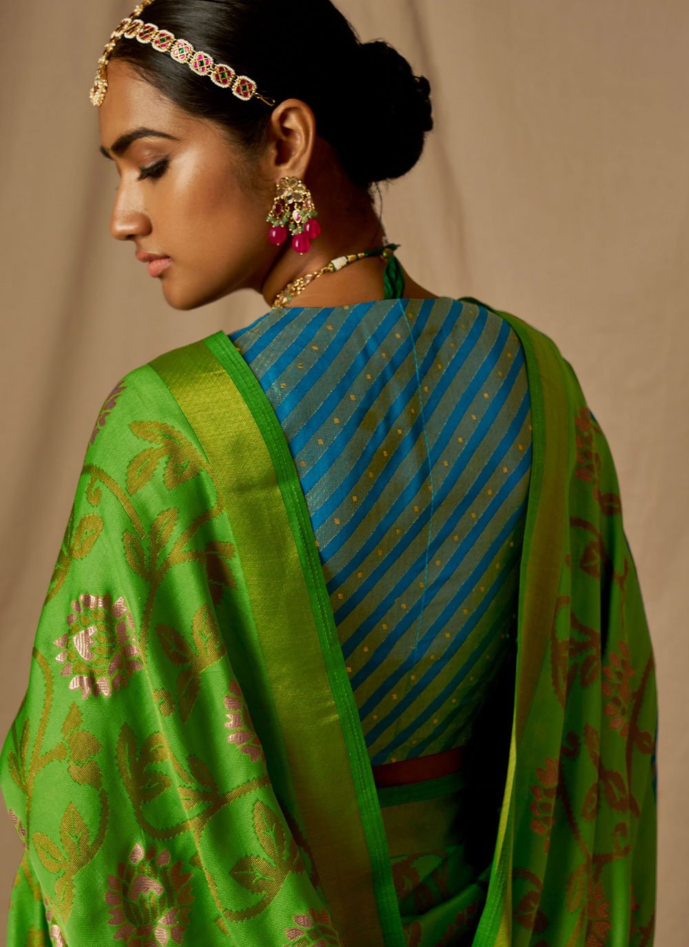 Classic Brasso Green Woven Saree