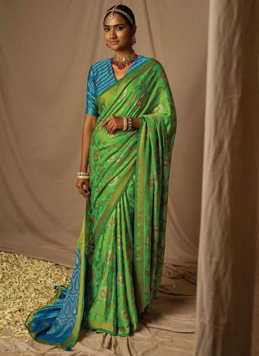 Classic Brasso Green Woven Saree