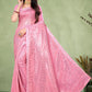 Classic Georgette Pink Sequins Saree