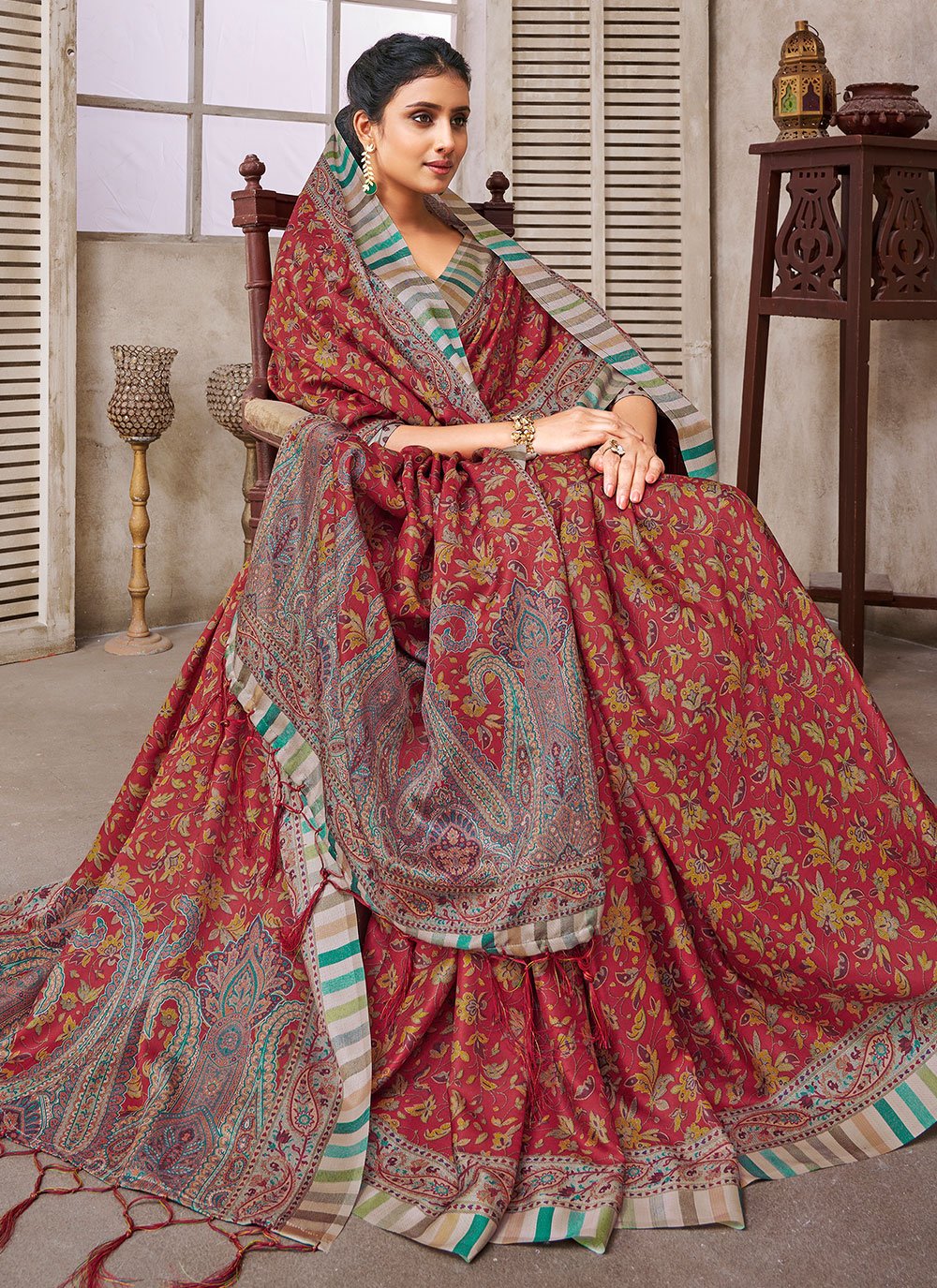 Classic Pashmina Rust Digital Print Saree