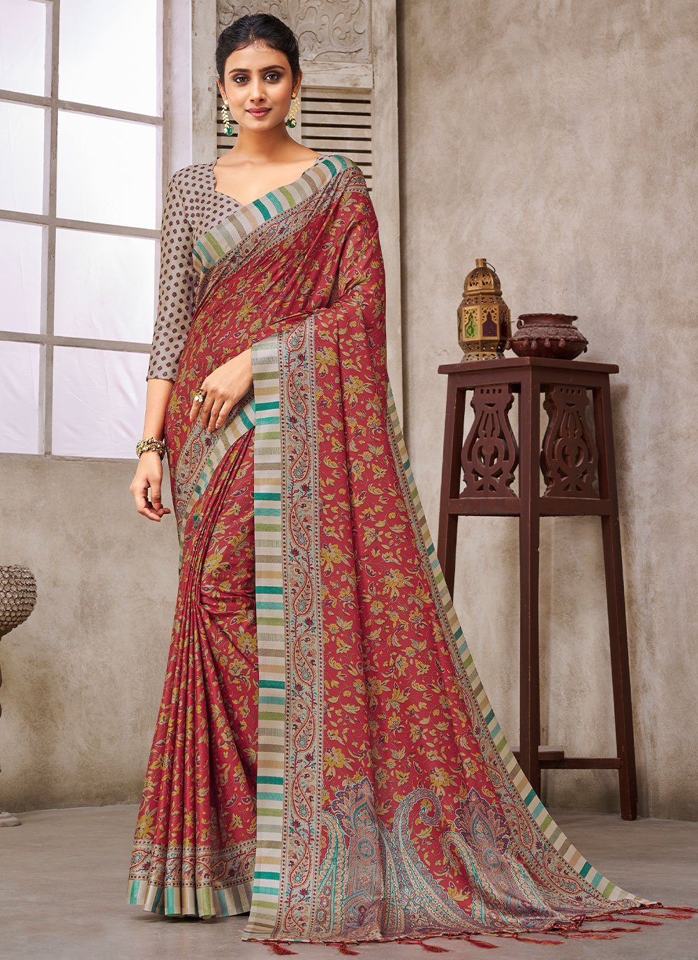 Classic Pashmina Rust Digital Print Saree