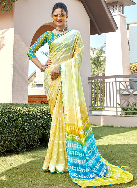 Classic Weight Less Yellow Embroidered Saree