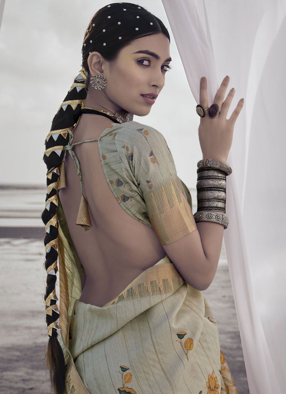 Classic Silk Grey Digital Print Saree