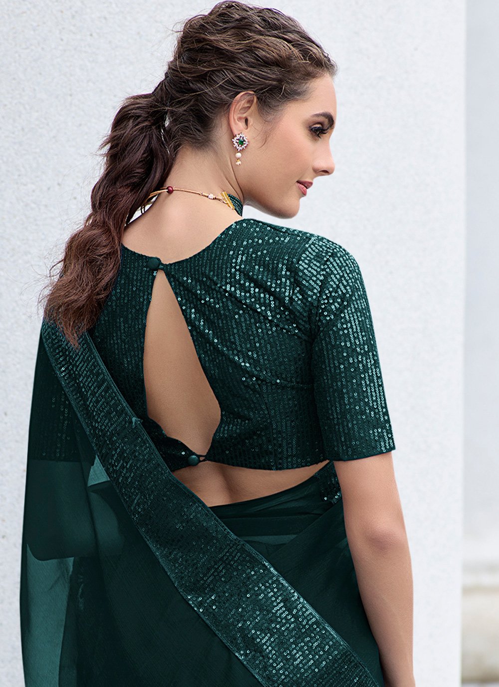 Classic Georgette Teal Embroidered Saree