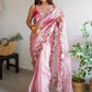 Classic Organza Pink Embroidered Saree