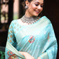 Classic Tussar Silk Aqua Blue Weaving Saree