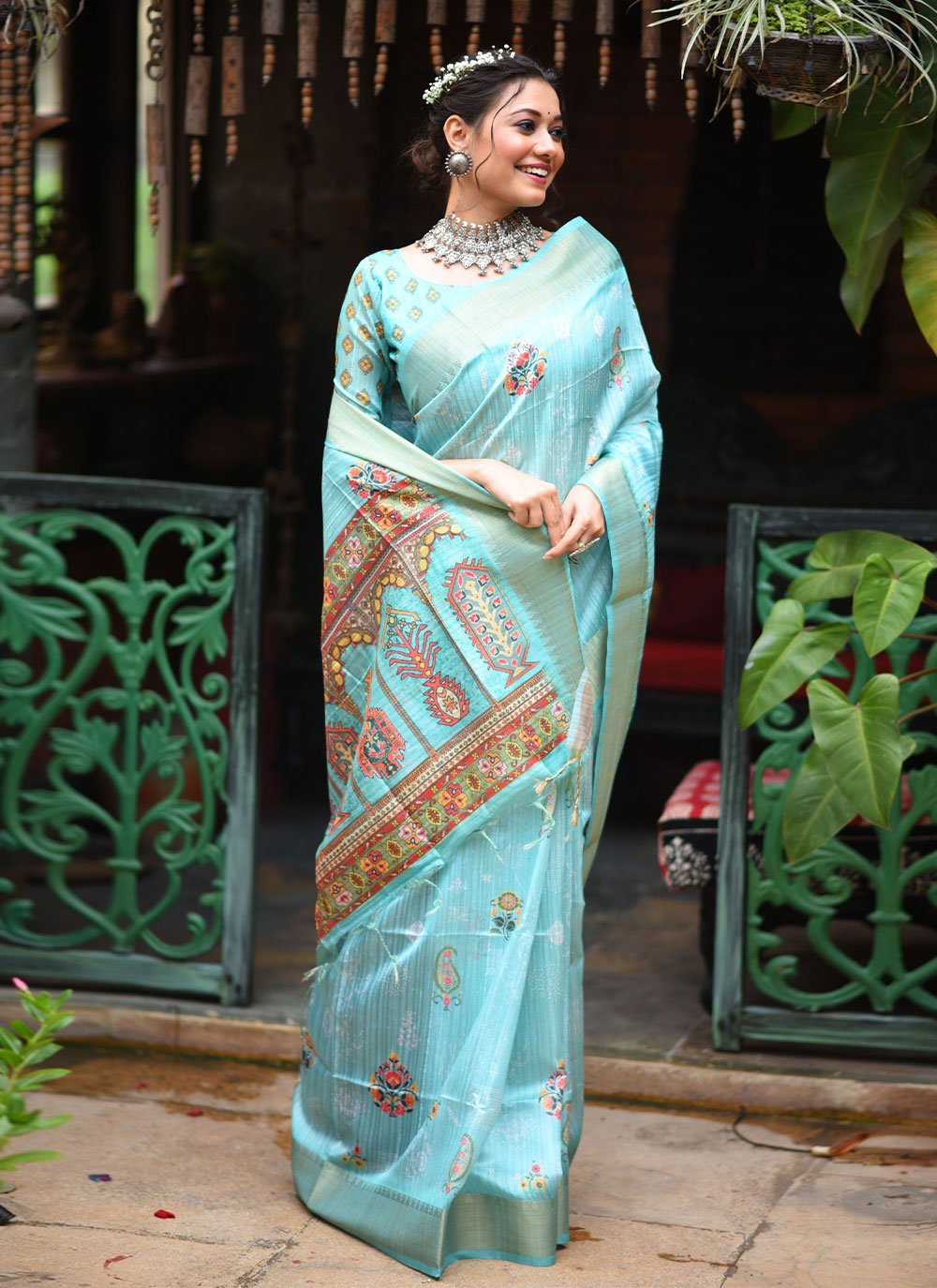 Classic Tussar Silk Aqua Blue Weaving Saree