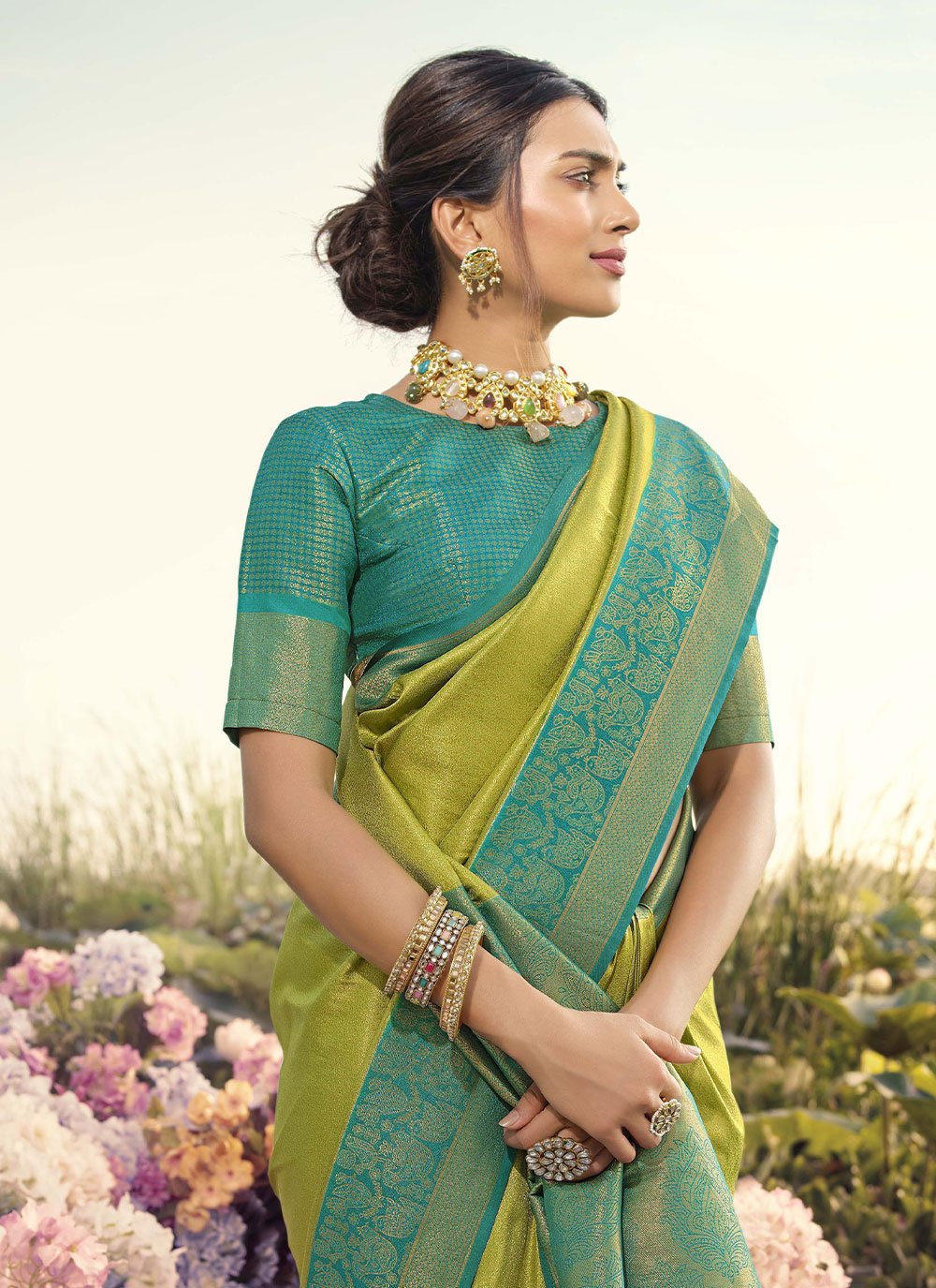 Classic Kanjivaram Silk Green Jacquard Work Saree