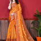 Classic Katan Silk Orange Patch Border Saree