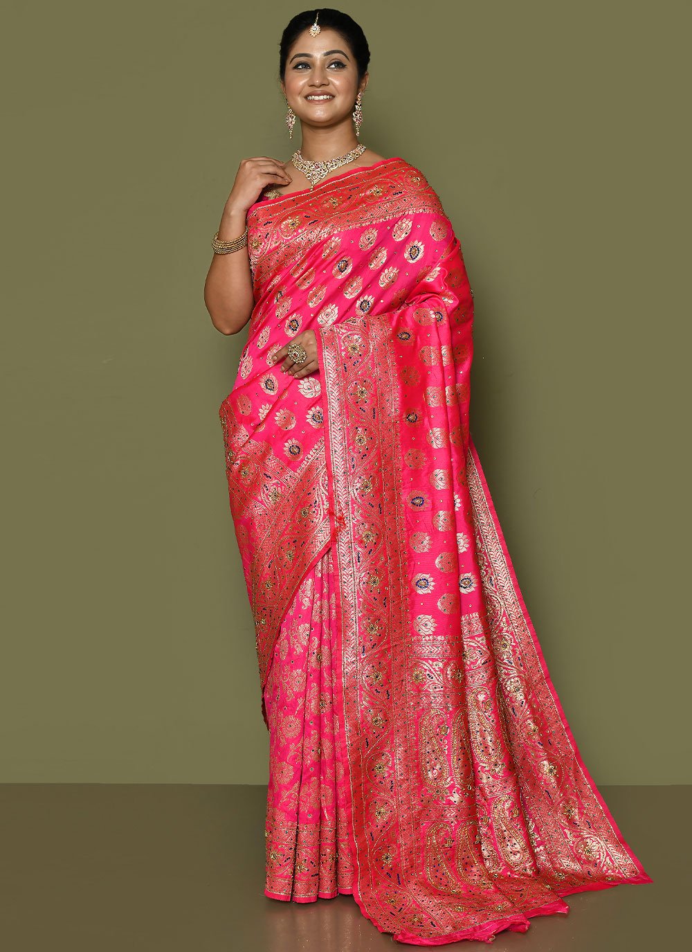 Classic Georgette Fuchsia Hand Work Saree