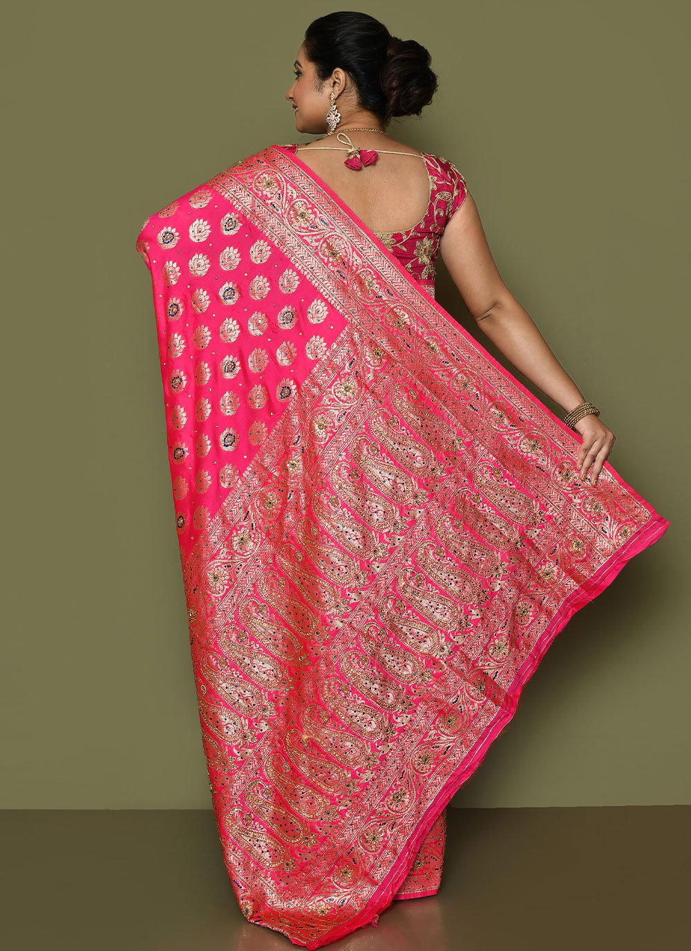 Classic Georgette Fuchsia Hand Work Saree