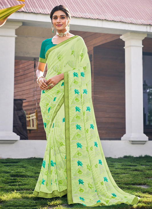 Classic Designer Georgette Green Patch Border Saree